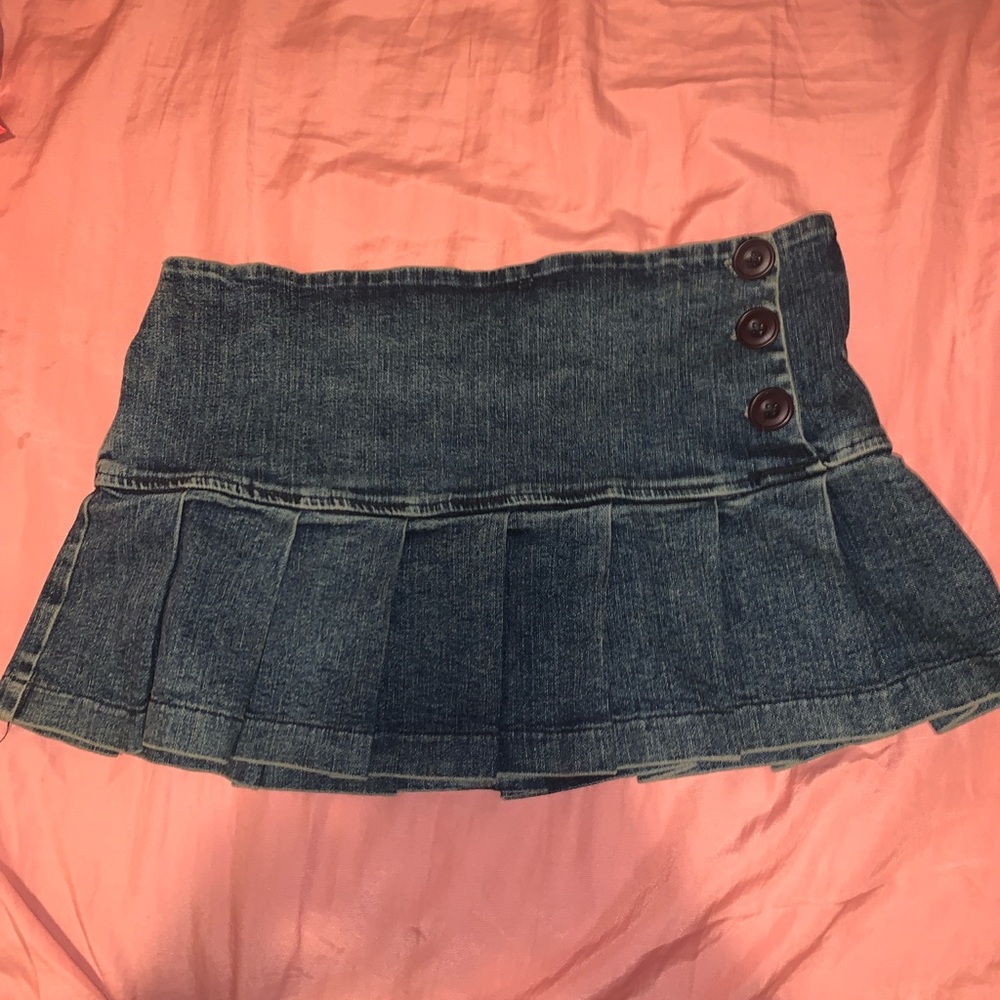 Denim mini pleated skirt